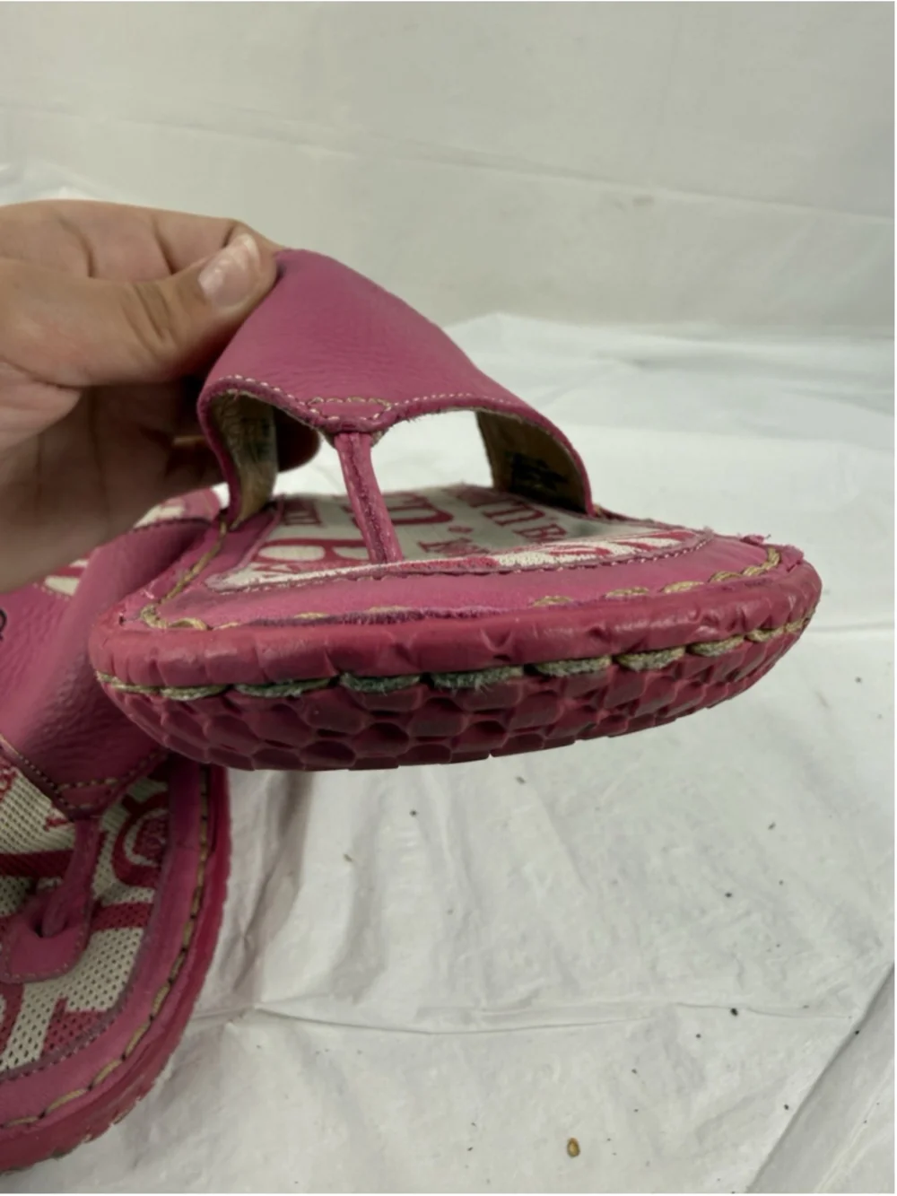 Born Concept Boho Pink Leather Flat Thong Sandal Flip Flops Size 7/38